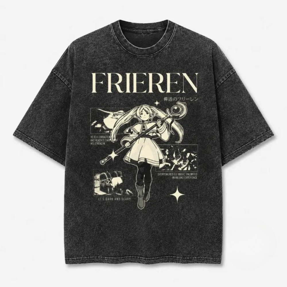 Acid Wash Vintage Graphic T Shirt - Vintage Frieren Anime Gift Acid Wash