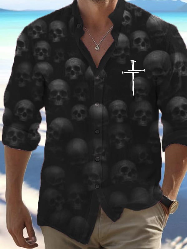 Halloween Men's Dark Skull Pri - Vintage Hawaiian Floral Shirt recension och pris