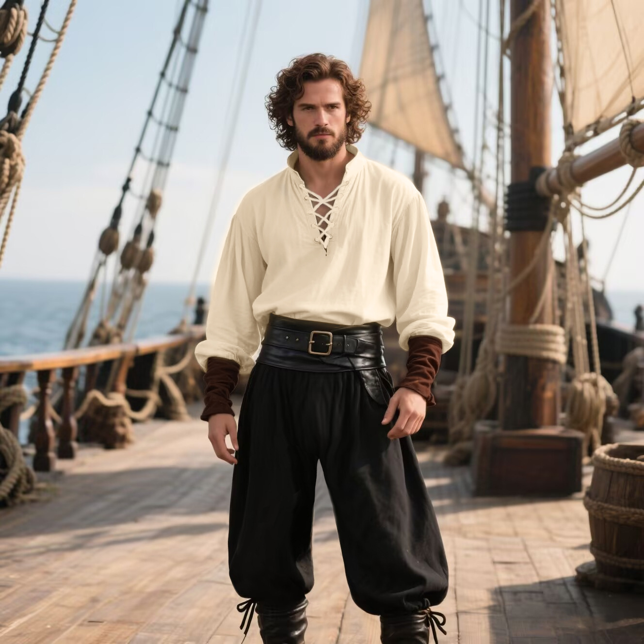 Halloween Pirate Costume Men's - Medieval Gothic Lace Up Pirate Shirt recension och pris